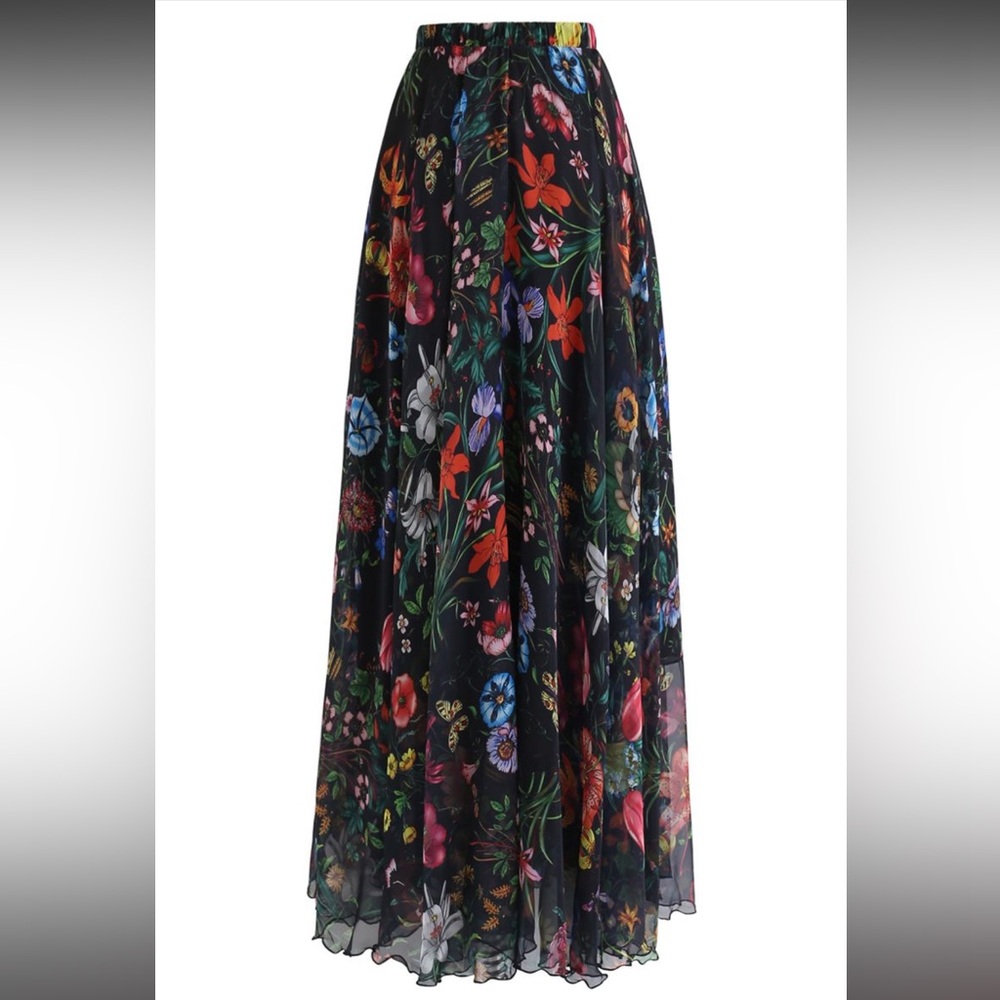 Used Chicwish Floral Maxi Skirt - Black Multicolor fits like a M-L - Picture 4 of 8